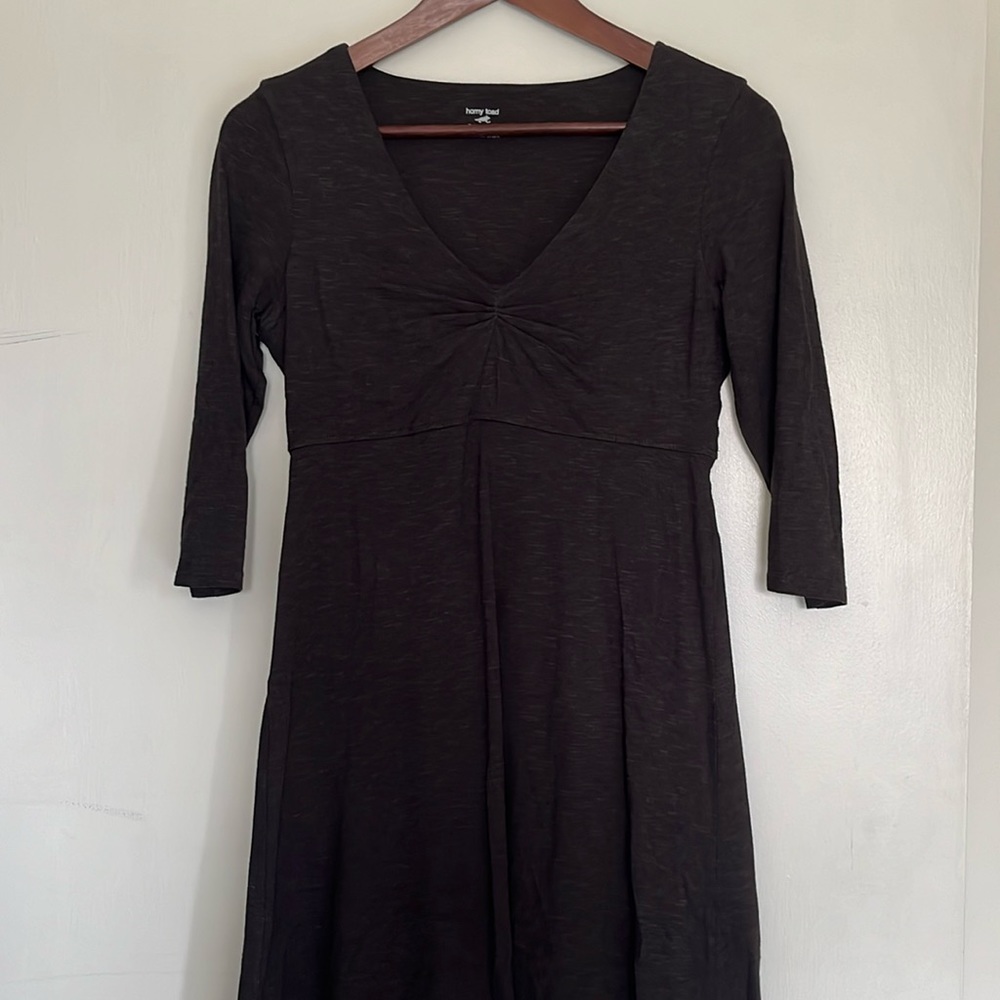 Horny Toad Rosalinda Dress SZ Small Brown Cotton Blend V neck 3/4 length sleeve
